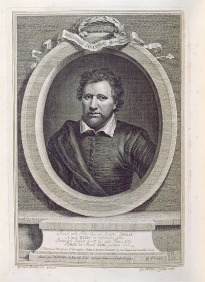 Ben Jonson (1573-1637), kaiverrus George Vertue (1684-1756), 1730 tekijältä Gerrit van Honthorst