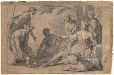 Diana ja neljä nymfiä vastaanottamassa lahjoja satyrilta tekijältä Gerrit van Honthorst