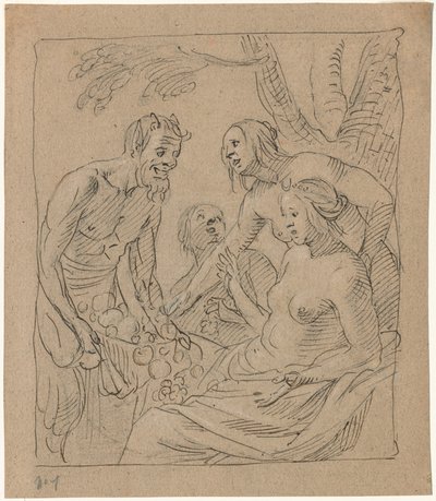 Diana ja kaksi nymfiä vastaanottamassa lahjoja satyrilta (recto) tekijältä Gerrit van Honthorst