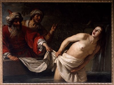Suzanne kylpylässä Gherardo delle Nottin (Gerrit van Honthorst) maalaus (1590-1656) 1655 Su. 157x213 cm Rooma, Galleria Borghese tekijältä Gerrit van Honthorst