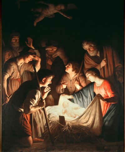 The Adoration of Shepherds - öljy kankaalle, n.1640 tekijältä Gerrit van Honthorst