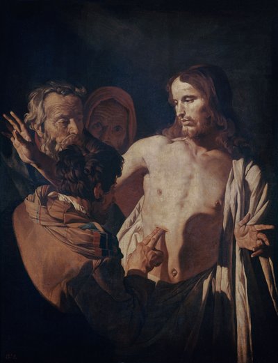Saint Thomasin uskomattomuus, n. 1620 (öljy kankaalle) tekijältä Gerrit van Honthorst