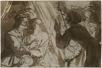 Tuhlaajapoika (kynä ja ruskea muste, pesu mustalla liidulla paperille) tekijältä Gerrit van Honthorst