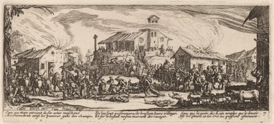 Kylän ryöstäminen ja polttaminen tekijältä Gerrit van Schagen after Jacques Callot