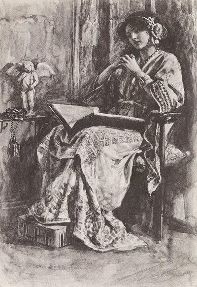 Kuvitus teokseen The Story of Hereward, The Champion of England (litografia). tekijältä Gertrude E. Demain (after) Hammond