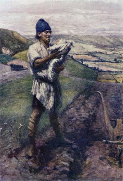 "Uurteiselta pellolta kyntäjä löysi sinut" (väri litho) tekijältä Gertrude E. Demain (after) Hammond