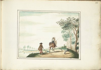 Herrasmies ja nainen hevosen selässä ja jalankulkija maisemassa tekijältä Gesina ter Borch (signed by artist)