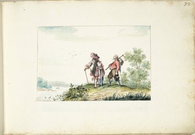 Herra ja vaeltaja maisemassa tekijältä Gesina ter Borch (signed by artist)