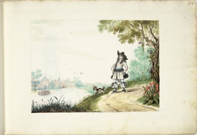 Herra kävelee jokea pitkin tekijältä Gesina ter Borch (signed by artist)