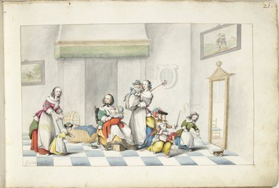 Lastenhuone, jossa on kolme naista ja lapsia tekijältä Gesina ter Borch (signed by artist)