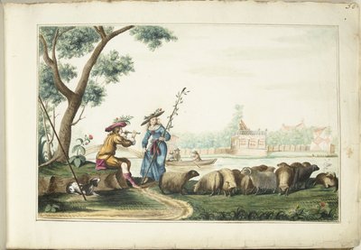 Pastoraaliesitys joen rannalla tekijältä Gesina ter Borch (signed by artist)