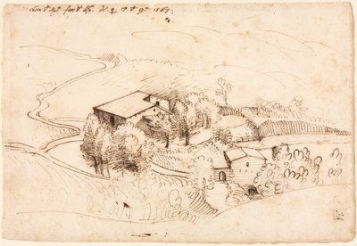 Puiden maatila mäkisessä maisemassa recto, 1567. tekijältä Gherado Cibo