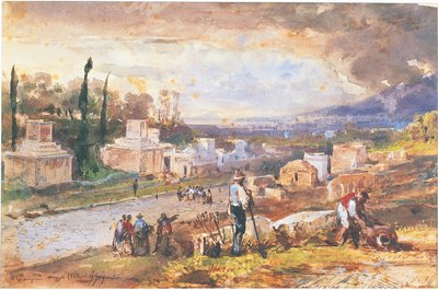 Italia, Pompei, Hautojen katu 1862 (akvarelli) tekijältä Giacinto Gigante