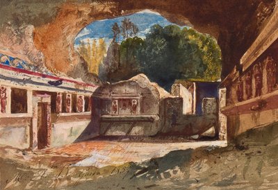 Tepidaario, Pompei, prinsessa Maria Annunziata di Borbonen (1843-1871) lisäyksillä, 1857 (lyijykynä, wc ja guassi paperilla) tekijältä Giacinto Gigante