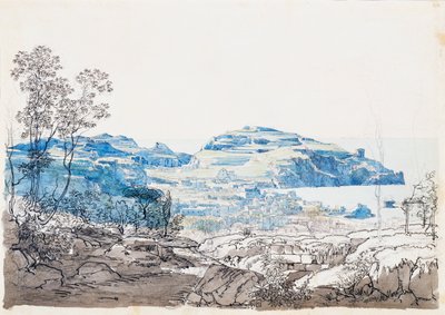 Näkymä Ischialle (Lacco Ameno), n. 1845 (lyijykynä, kynä ja vesiväri) tekijältä Giacinto Gigante