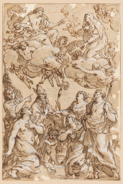 Piirros, Kristus ja Neitsyt Pistoian suojeluspyhimysten kanssa, 1638. tekijältä Giacinto Gimignani