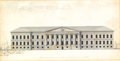 Pietarin tiedeakatemian julkisivun kohotus tekijältä Giacomo Antonio Domenico Quarenghi