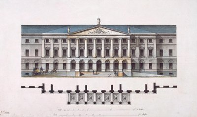 Smolny-instituutin projekti. Pääjulkisivu ja pohjakerrossuunnitelma, 1806-1808 tekijältä Giacomo Antonio Domenico Quarenghi