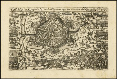 Agria - Pääkaupunki ja linnoitettu kaupunki Ylä-Unkarissa Turkkilainen Cyssereite piiritti sen vuonna 1596. tekijältä Giacomo Franco