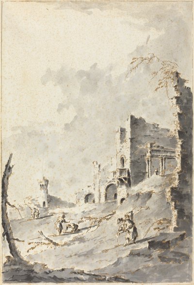Capriccio de ruïnes clàssiques amb una fortalesa finlandesa tekijältä Giacomo Guardi