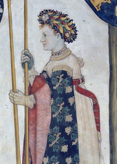 Yhdeksän arvoista ja yhdeksän arvoista naista, yksityiskohta Semiramisista, 1418-30 (fresko) tekijältä Giacomo Jaquerio