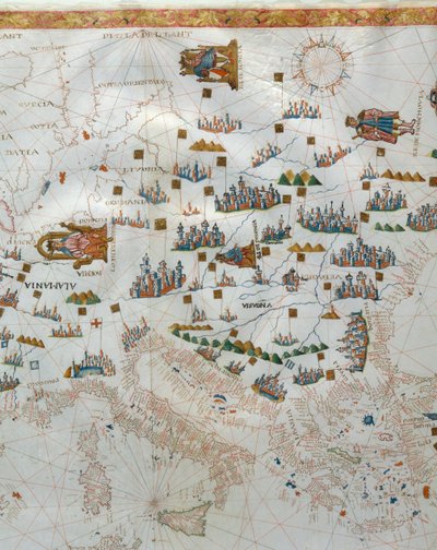 Merikartta, yksityiskohta Länsi-Euroopasta, 1564 tekijältä Giacomo Maggiolo