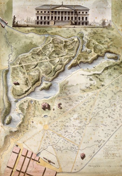 Peterhof, Venäjä: Englannin palatsin korkeus ja puistosuunnitelma, tekijältä Giacomo Quarenghi