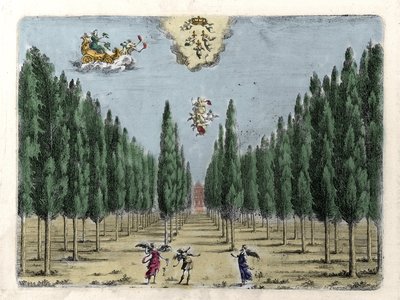 Kuvitus oopperalle 5 näytöksessä "La finta pazza" "(La Folle supposee), kirjoittanut Francesco Sacrati. Kaiverrus Jacopo Torelli tekijältä Giacomo Torelli