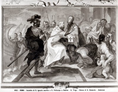Pyhän Ignatiuksen Antiokialaisen (d.c.107 jKr) ja Pyhän Polykarpoksen Smyrnalaisen (noin 69 - n. 155 jKr.) tapaaminen tekijältä Giacomo Triga