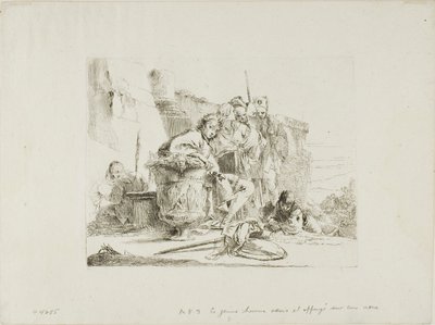 Istuva nuoriso nojaa uurnia vasten, Capricci tekijältä Giambattista Tiepolo