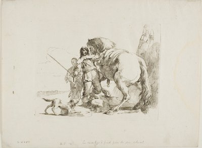 Ratsastaja seisomassa hevosensa vieressä, Capriccista tekijältä Giambattista Tiepolo