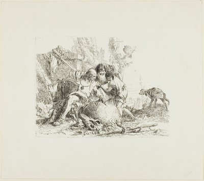 Kaksi taikuria ja lapsi, Scherzistä tekijältä Giambattista Tiepolo