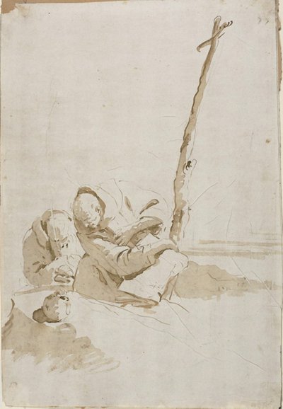 Kaksi munkkia harkitsemassa pääkalloa tekijältä Giambattista Tiepolo