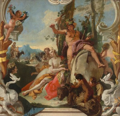 Bacchus ja Ariadne, noin 1743-1745 (öljy kankaalle). tekijältä Giambattista & Tiepolo Giandomenico (1727-1804) Tiepolo