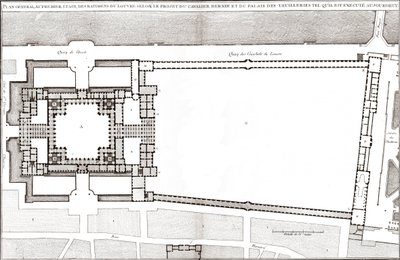 Yleissuunnitelma Berninin Louvre- ja Tuileries-projektin jälkeen Jacques-Francois Blondelin "Francoise-arkkitehtuurissa" tekijältä Gian Lorenzo (after) Bernini