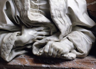 Gabrielle Fonsecan rintakuva paavi Innocentus X:n lääkärin rintakuva, jossa kädet tarttuvat kaapuun, Fonsecan kappelin marmorista, yksityiskohta 96874 tekijältä Gian Lorenzo Bernini
