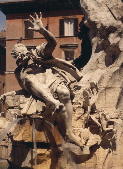 Neljän joen suihkulähde, yksityiskohta Plate-jokea esittävästä hahmosta, 1648-51, kivi yksityiskohta kuvasta 96887. tekijältä Gian Lorenzo Bernini