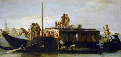 Barokki: Postilaiva - Postilaiva (Il Burchiello), kirjoittanut Tiepolo, Giandomenico (1727-1804), noin 1764-1765. Öljy kankaalle, 38x78,3. Taidehistoriallinen museo, Wien tekijältä Giovanni Domenico Tiepolo
