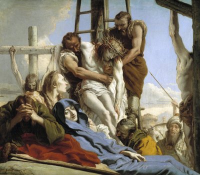 La Descente de Croix - Laskeutuminen ristiltä - Tiepolo, Giandomenico (1727-1804) - 1772 - Öljy kankaalle - 124x144 - Museo del Prado, Madrid La Descente de Croix tekijältä Giandomenico  Tiepolo