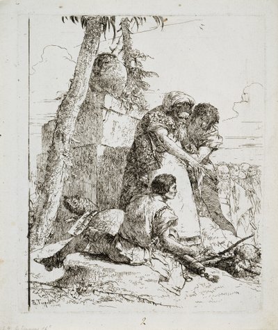 Taikuri osoittaa palavan pään kahdelle nuorelle, c. 1740-luku tekijältä Giovanni Domenico Tiepolo
