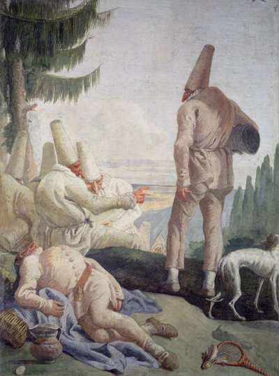 Pulcinella lomalla tekijältä Giovanni Domenico Tiepolo