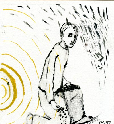 Auringon ja sateen välissä, 2017 (öljy paperille) tekijältä Gigi Sudbury