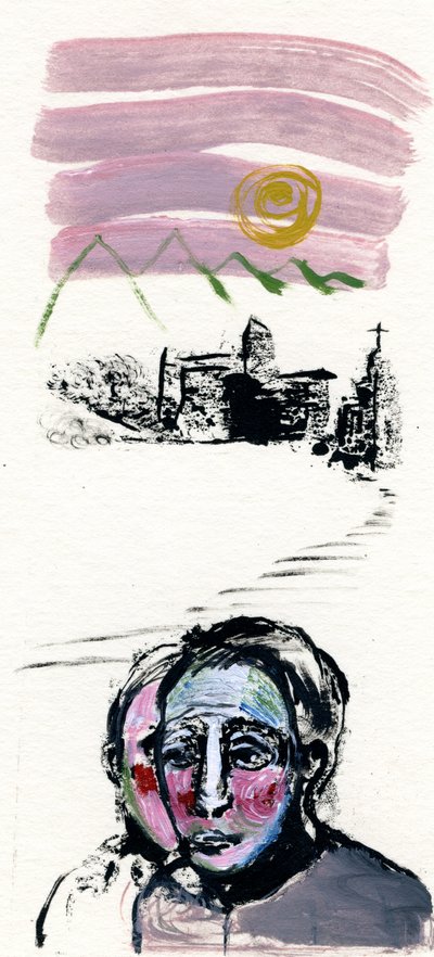 Mountain Village, 2017, (öljy paperille) tekijältä Gigi Sudbury