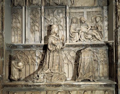 Goottilainen taide: John of Padillan hauta (1490-1521). Hidalgo ja Kastilian vallankumouksellinen, joka tunnetaan osallistumisestaan ​​Kastilian yhteisöjen sotaan. Marmoriveistos Gil of Shilohista (1486-1501), noin 1500. Burgos, Burgosin museo tekijältä Gil de Siloe