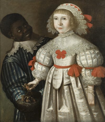 Ashton Courtin Florence Poulettin ja Thomas Smythin tytär mustalla sivullaan, n. 1640 (öljy kankaalle) tekijältä Gilbert (circle of) Jackson