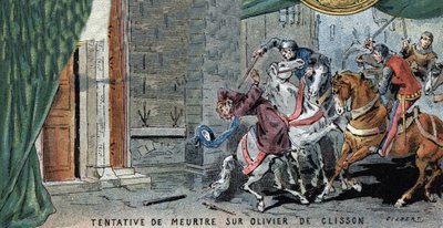 Olivier V de CLISSONin (1336-1407) connetable francais -murhayritys. Gilbertin kuvitus, 1800-luvun loppu. tekijältä Gilbert