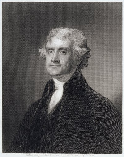 Thomas Jeffersonin muotokuva, kaiverrus Henry Bryan Hall (1808-84) tekijältä Gilbert Stuart