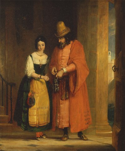 Shylock ja Jessica Venetsian kauppias -teoksesta, II, ii. tekijältä Gilbert Stuart Newton