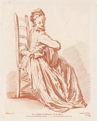 Nainen soittaa kitaraa tekijältä Gilles Demarteau, the Elder, Antoine Watteau