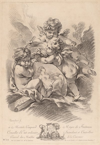 Allegoria maalaamisesta kolmella kerubilla (99) tekijältä Gilles Demarteau the Elder after François Boucher